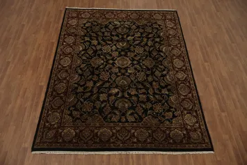 Luxurious Black and Burgundy Agra Rug with Intricate Ornate Patterns 8x10