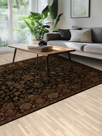 Luxurious Black and Burgundy Agra Rug with Intricate Ornate Patterns 8x10