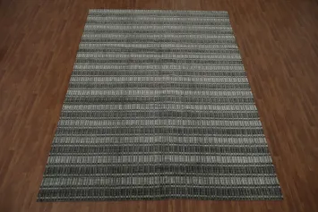 Contemporary Gray Rug with Subtle Textured Stripes Design 10x13