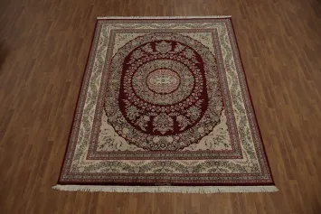 Elegant Floral Ivory and Burgundy Aubusson Traditional Area Rug 8x10