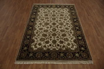 Traditional Floral Ivory and Black Agra Area Rug 6x9