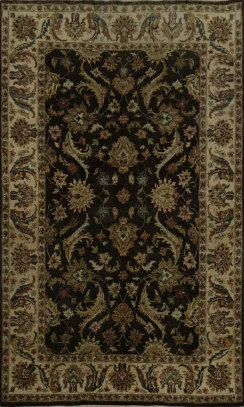 Timeless Traditional Black and Beige Agra Rug in Warm, Rich Earthy Tones 6x9