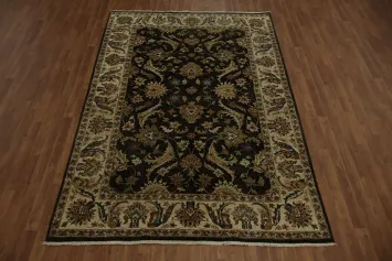 Timeless Traditional Black and Beige Agra Rug in Warm, Rich Earthy Tones 6x9