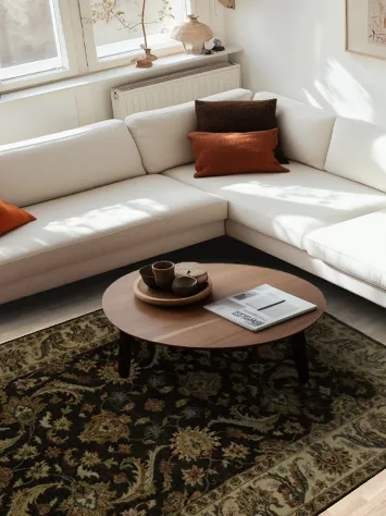 Timeless Traditional Black and Beige Agra Rug in Warm, Rich Earthy Tones 6x9