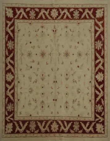 Elegant Traditional Red and Cream Floral Peshawar Square Rug 8x8 ft