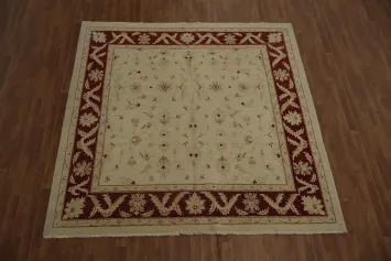 Elegant Traditional Red and Cream Floral Peshawar Square Rug 8x8 ft