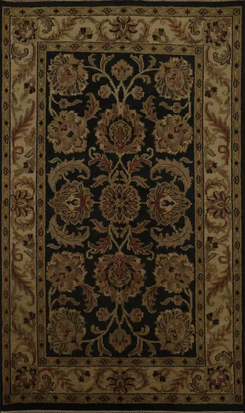 Classic Black and Beige Agra Area Rug with Intricate Floral Designs 6x9
