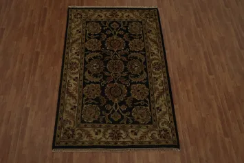 Classic Black and Beige Agra Area Rug with Intricate Floral Designs 6x9