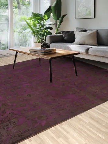 Over-Dyed Purple Vintage Rug with Exquisite Floral Patterns 10x13