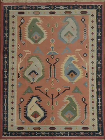 Handwoven Kilim Turkish Rug with Traditional Ornamental Design 6x9 ft