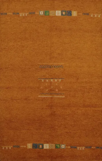 Handcrafted Modern Orange Gabbeh Area Rug with Subtle Geometric Patterns 6x8