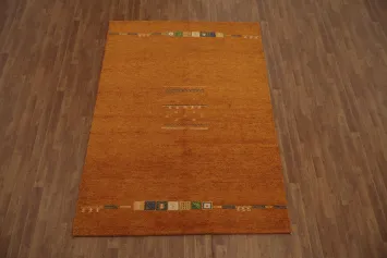 Handcrafted Modern Orange Gabbeh Area Rug with Subtle Geometric Patterns 6x8