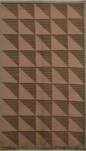 Modern Brown and Pink Nepalese Rectangle Rug with Triangular Patterns 5x8