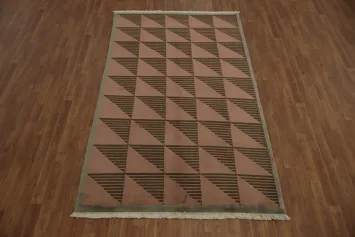 Modern Brown and Pink Nepalese Rectangle Rug with Triangular Patterns 5x8