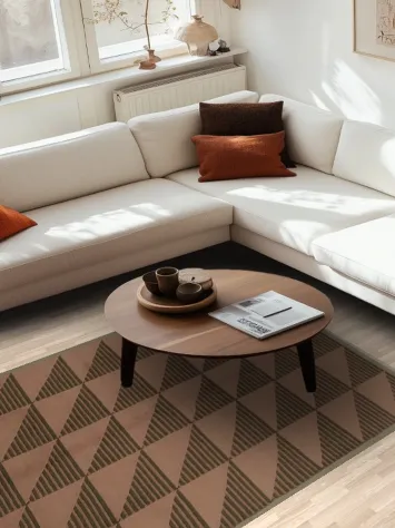 Modern Brown and Pink Nepalese Rectangle Rug with Triangular Patterns 5x8