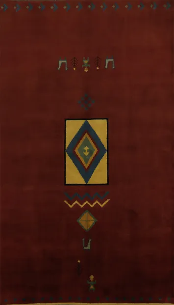 Rich Red Toned Gabbeh Area Rug with Elegant Geometric Patterns 5x8