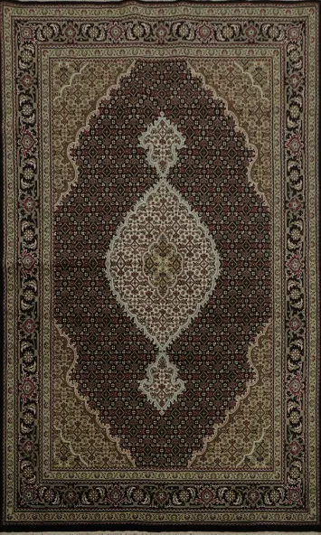 Luxurious Geometric Tabriz Mahi Black Area Rug 5x7
