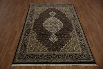 Luxurious Geometric Tabriz Mahi Black Area Rug 5x7