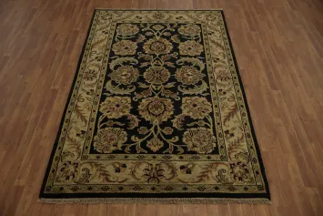 Elegant Floral Agra Area Rug with Vintage Black Splendor 6x8