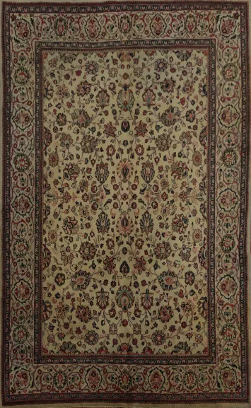 Exquisite Beige Floral Sarouk Area Rug 6x9