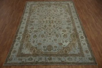 Over-dyed Blue Distressed Tabriz Persian Area Rug 8x11