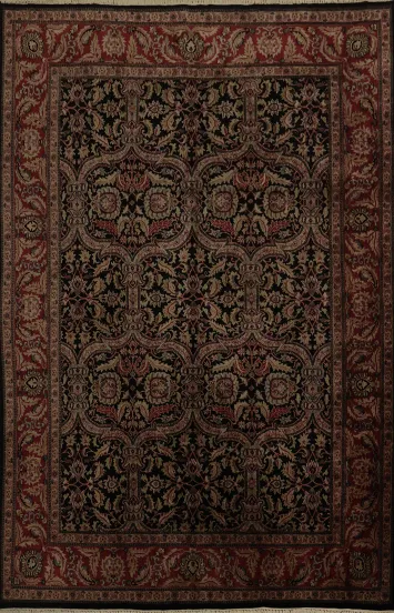 Traditional Agra Oriental Area Rug in Deep Black with Red Border 9x12