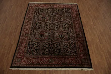 Traditional Agra Oriental Area Rug in Deep Black with Red Border 9x12