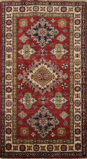 Super Kazak Red and Green Accent Rug 3x5