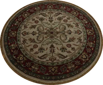Classic Red and Taupe Beige Round Rug with Exquisite Detailed Motifs 4x4