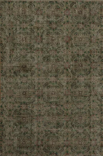 Elegant Vintage-Inspired Green Distressed Turkey Area Rug 5x9