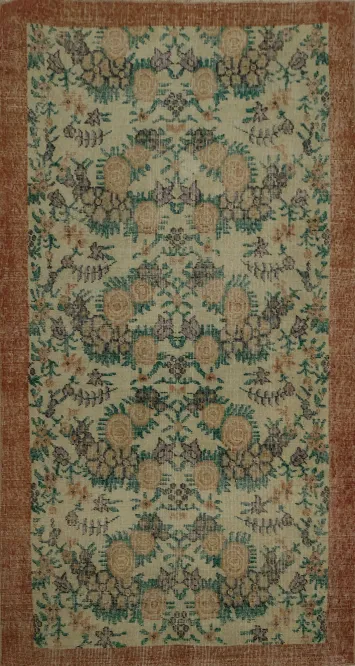 Elegant Floral Pattern Distressed Turkish Rug 4x7