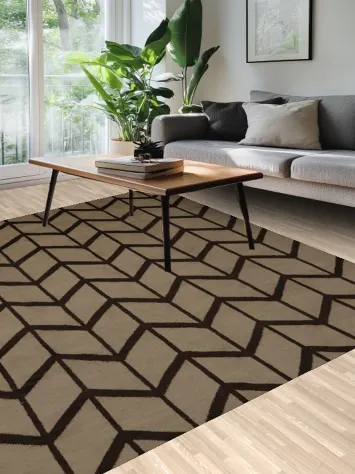 Contemporary Chevron Oushak Area Rug 8x10 with Striking Dark Lines