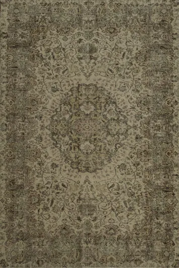 Elegant Distressed Turkey Vintage-Inspired Rug with Intricate Floral Patterns 6x8