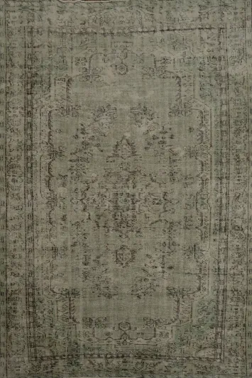 Vintage Charm: Turkey Distressed Green and Gray Area Rug 6x9