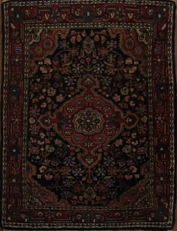 Vintage Persian-Inspired Sarok Navy Blue Red Rug 2x3