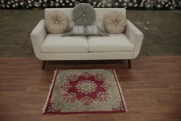 Elegant Maroon and Blue Kerman Persian Square Rug 3x3