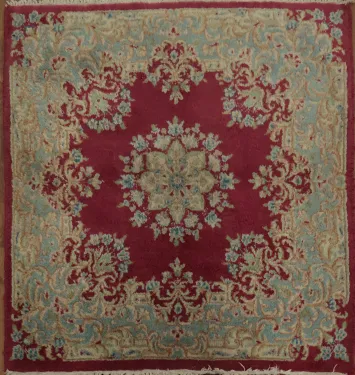 Elegant Maroon and Blue Kerman Persian Square Rug 3x3