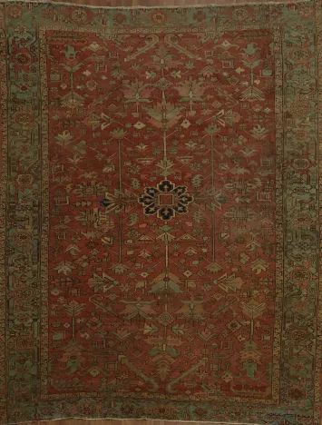 Pre-1900 Antique Heriz Serapi Area Rug 9x11