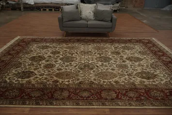 Luxurious Classic Beige And Burgundy Agra Area Rug with Ornate Traditional Design 9x13