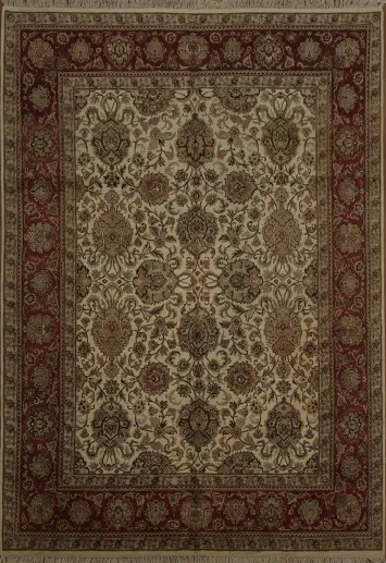 Luxurious Classic Beige And Burgundy Agra Area Rug with Ornate Traditional Design 9x13