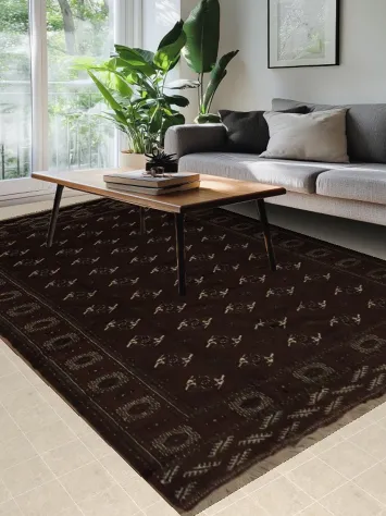 Elegant Dark Deep Mahogany Red Traditional Bokhara Area Rug