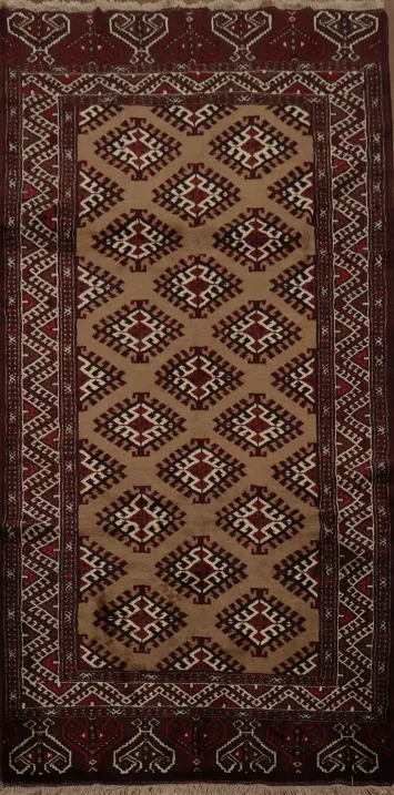 Tribal Patterned Bokhara Turkoman Rug in Warm Earthy Colors 5x11