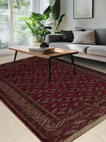 Deep Red Tribal Bokhara Turkoman Persian Area Rug 8x11