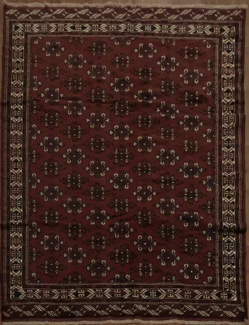 Elegant Red Persian Turkoman Rug with Intricate Geometric Patterns 8x10