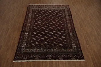 Elegant Deep Maroon Bokhara Rug with Intricate Geometric Patterns 8x12