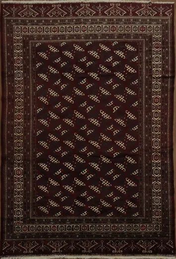 Elegant Deep Maroon Bokhara Rug with Intricate Geometric Patterns 8x12