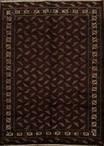Richly Textured Dark Rug with Stylish Border Design 8x11