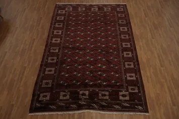 Traditional Burgundy Rug with Intricate Octagonal Patterns 8x13