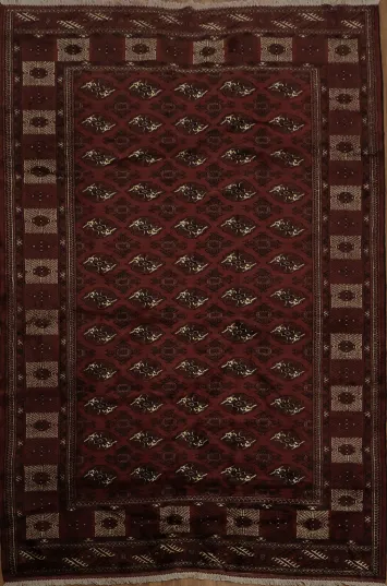 Traditional Burgundy Rug with Intricate Octagonal Patterns 8x13