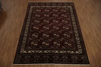 Traditional Border Design Bokhara Turkoman Rug in Deep Burgundy Shade 9x12
